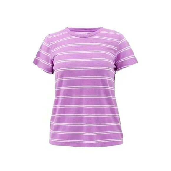 Time & Tru Women's Pink Orchid Bloom/Vivid White Cotton/Poly Striped T-Shirt NEW - Picture 1 of 11